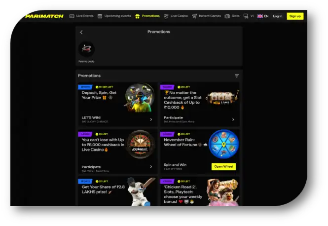 Parimatch - Promotions Page (hi)