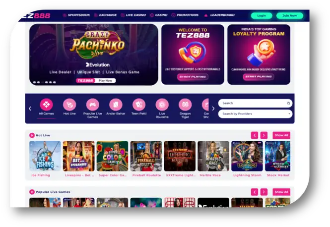 Tez888 - Live Casino Page (hi)
