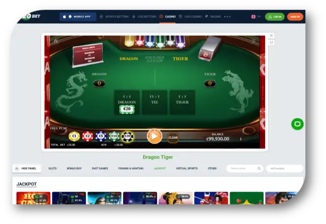 Dragon Tiger - Game Page (20Bet) (en)